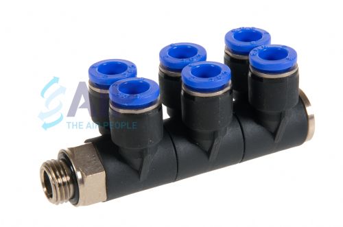 Push In Male Stud Triple Branch Banjo BSPP 4-12mm